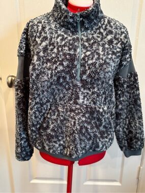 JoyLab Gray Plush Sherpa Half-Zip Jacket